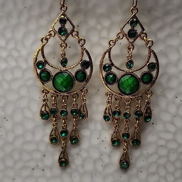 Boho Triple Stone Dangling Earrings - Picture 5 of 7